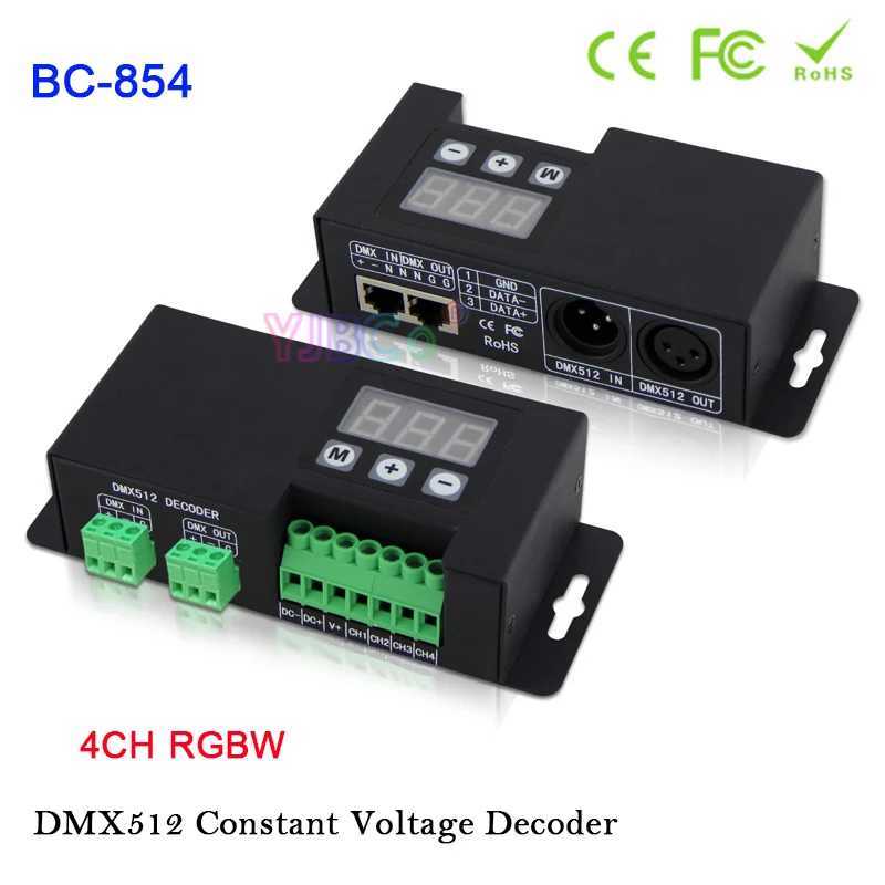 

4 channels DMX512 Decoder 12V-24V DC standard DMX512/1990 signal to PWM signal 4CH Dimmer RGBW LED Lights Tape strip Controller