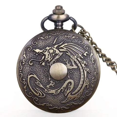 Уникальные антикварные кварцевые карманные часы в стиле стимпанк с огненным драконом ожерелье подвеска с цепочкой подарок белый циферблат