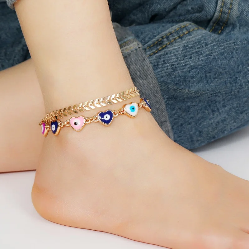 

Bohemia Vintage Heart Anklet Bracelet For Women New Gold Color Beach Summer Leg Barefoot Chain Jewelry Anklets Boho Accessories