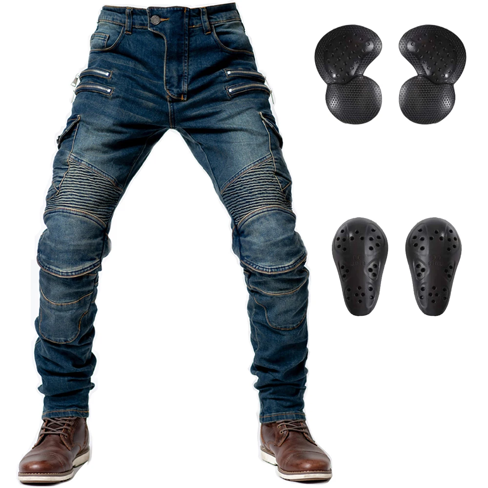 LOMENG Motorcycle Riding Pants Motorbike Motocross Cycling Jeans Safety CE knee Hip Removable Armored All Seasons for Men LMPM02