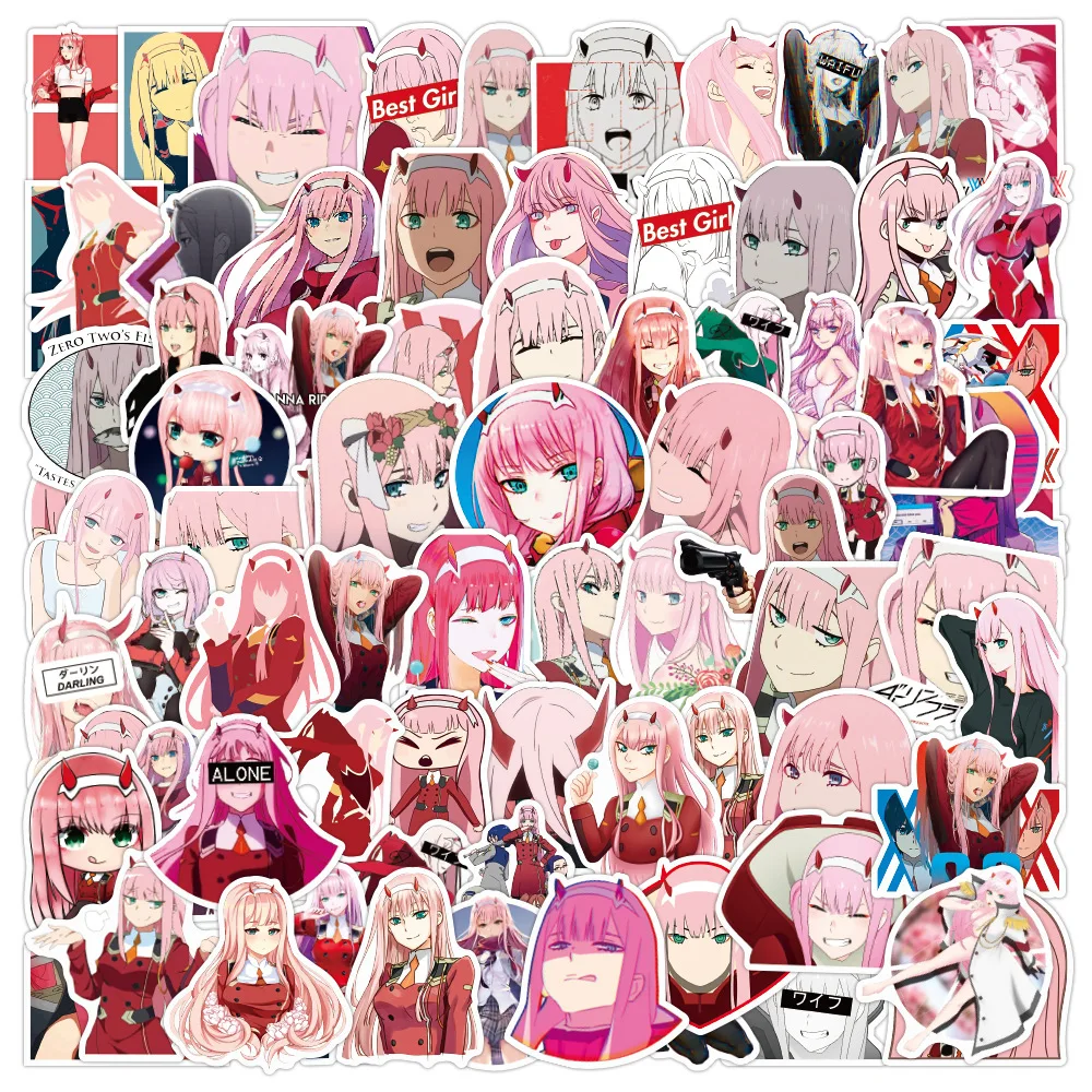 

100 PCS Cute Anime DARLING In The FRANXX Zero Two 02 Decal Stickers Classic Skateboard Guitar Laptop Car Cartoon Sticker Toy