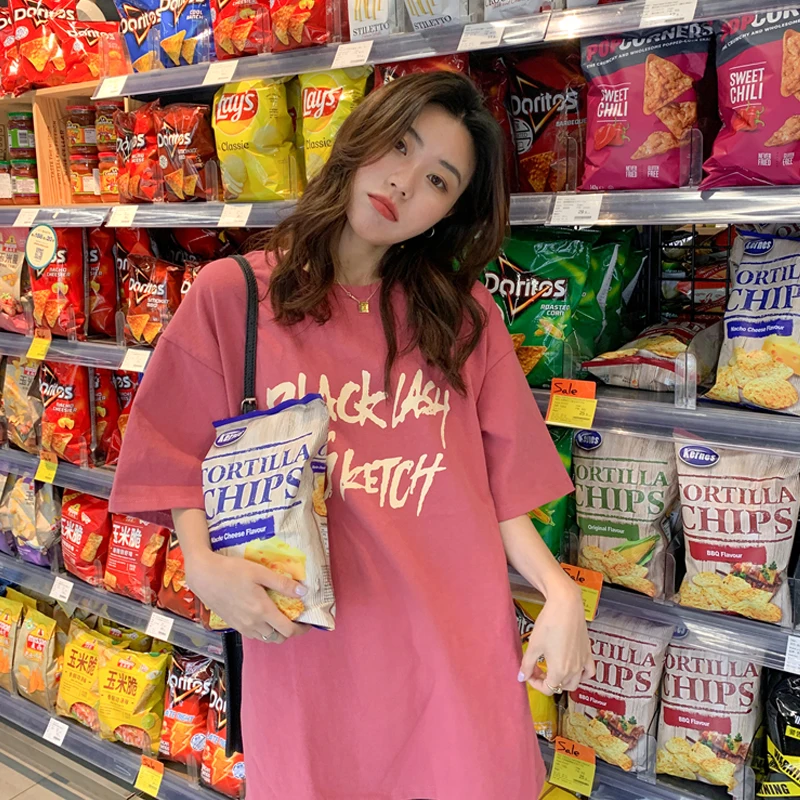 

Женская футболка с коротким рукавом и принтом, Повседневная простая розовая футболка в молодежном стиле, в Корейском стиле, в стиле Харадзю...