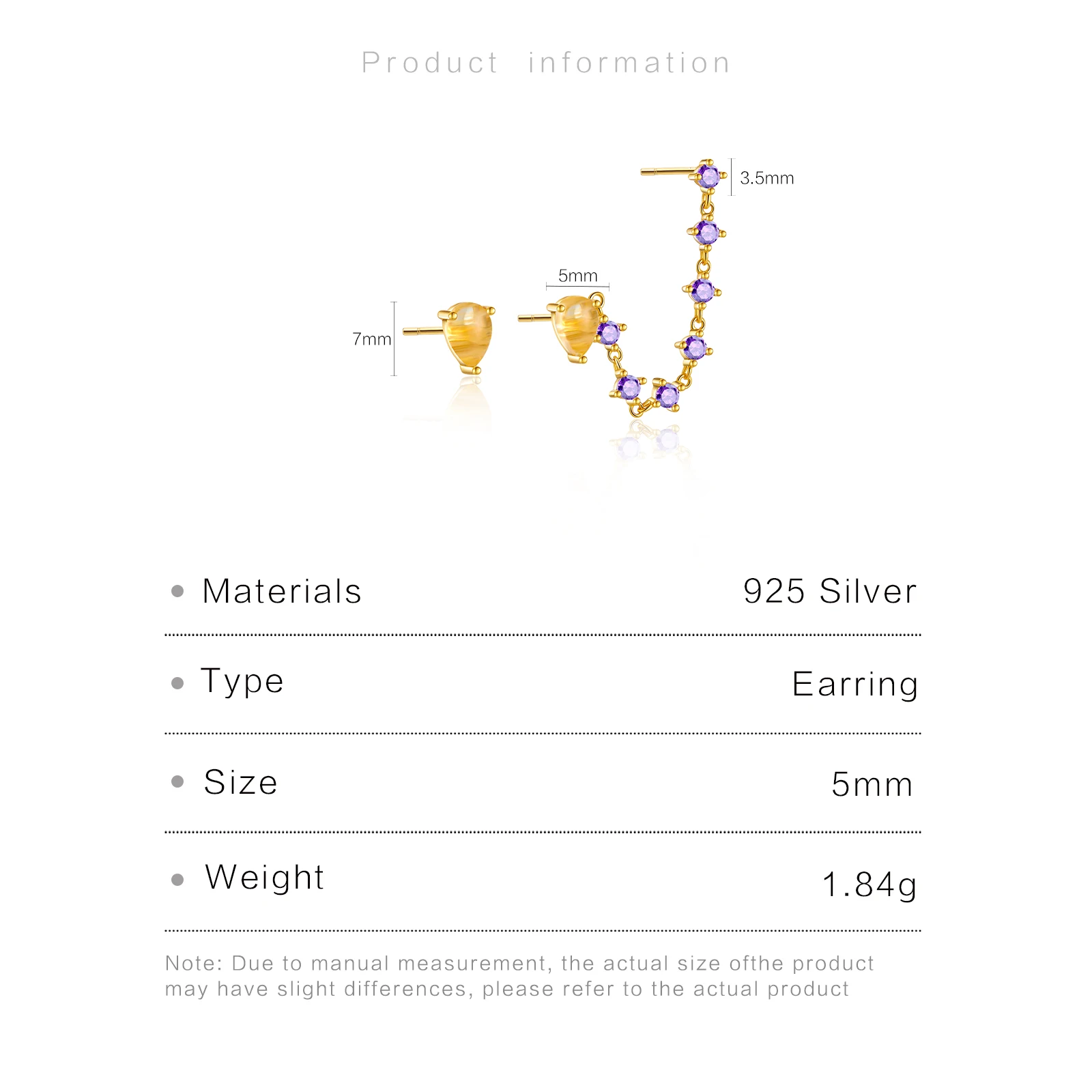 Серьги-гвоздики ANDYWEN из стерлингового серебра 925 пробы с искусственным