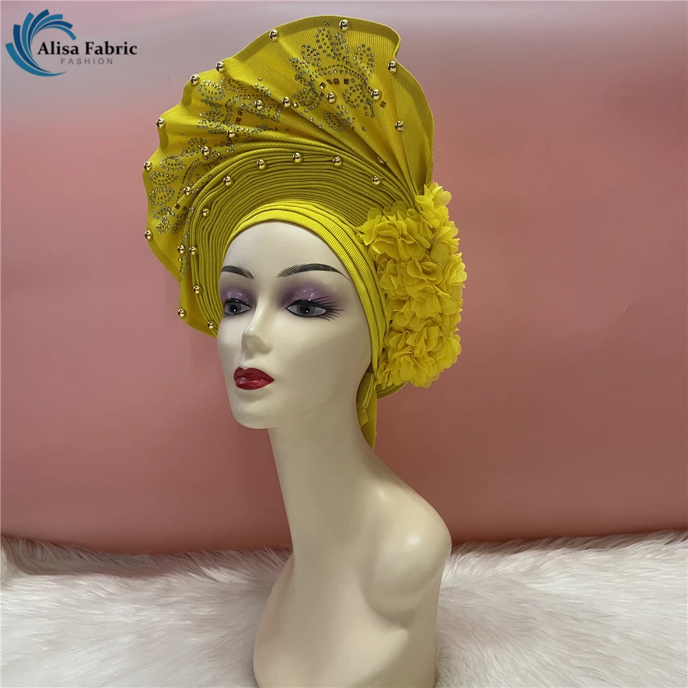 

Nigerian gel headgear, with stone bead, already made auto, turban, afro aso ebi gel aso oke, wide brim headgear sstj10193