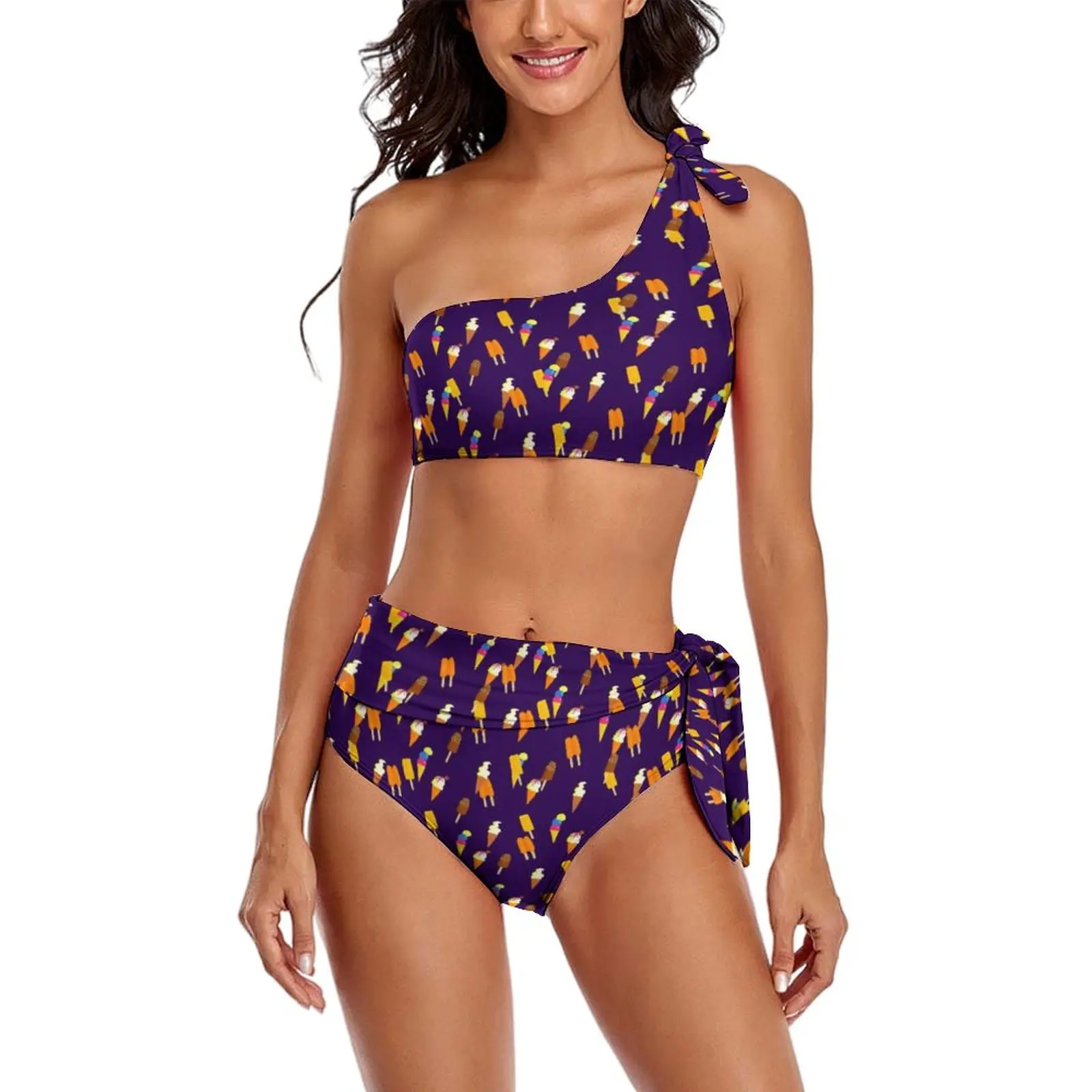 

Sexy Ice Cream Design Bikini Swimsuit Fun Cartoon Cute Swimwear High Waisted Print Bikini Set Push Up Bathing Suit Beach Wear