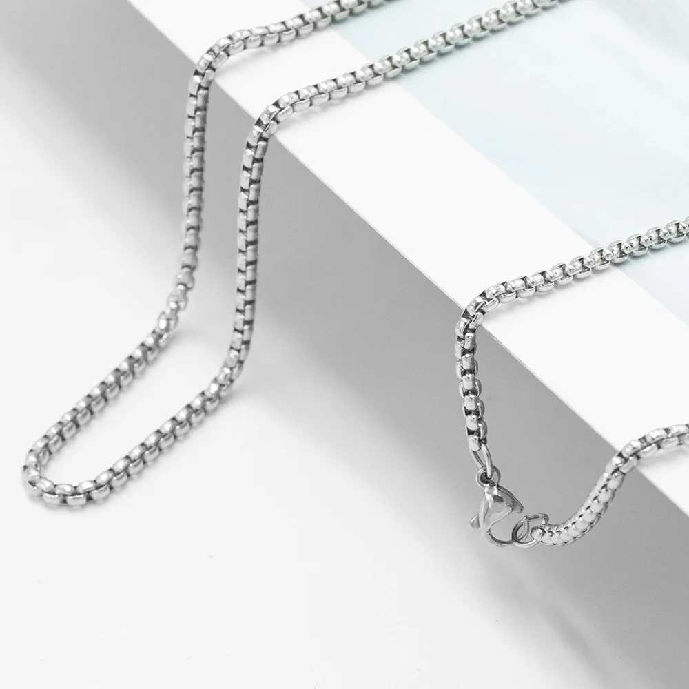 

KADRUFI Stainless Steel Square Chain Link Necklace Men Women Simple Silver Color Hip Hop Kpop Rope Chain 50/60/70cm Accessories