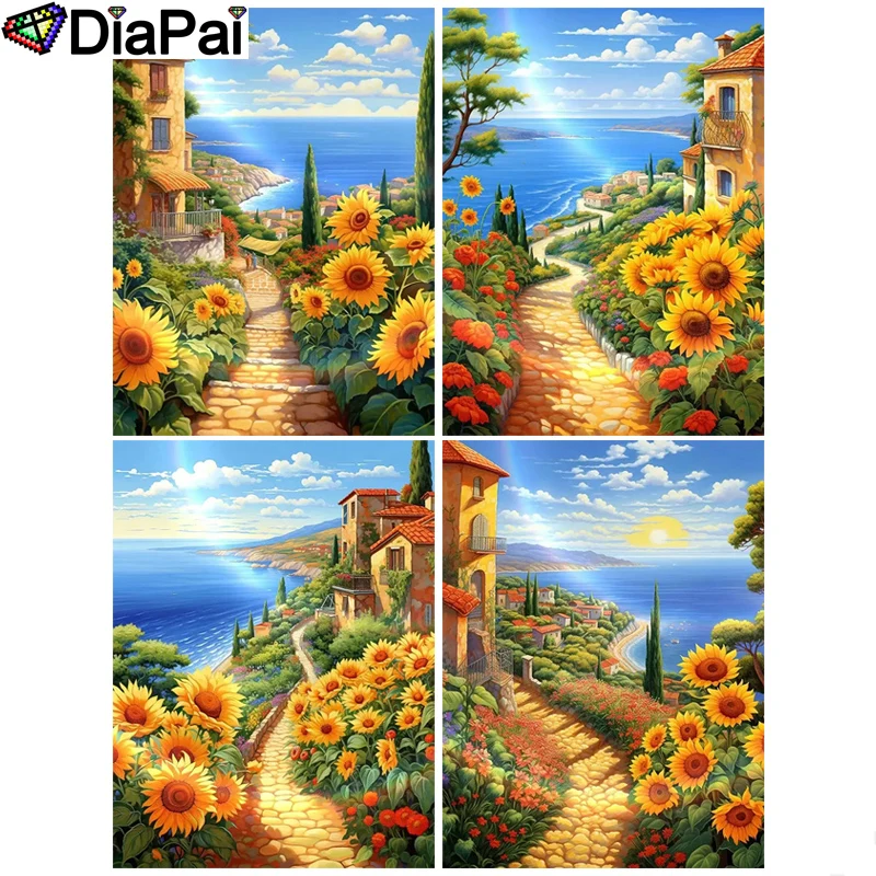 

DIAPAI Diamond Painting Cross Stitch "Flower House Seaview" 5D DIY Diamond Embroidery Full Square/round Rhinestone Of Picture