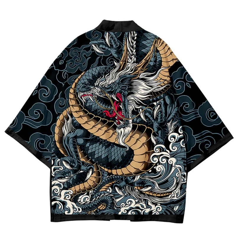 

Japanese Anime Streetwear Cardigan Yukata Cosplay Chinese Dragon Print Traditional Haori Kimono Shorts Women Men Harajuku 2022