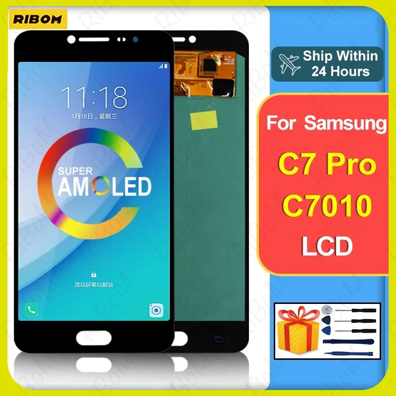 New Super AMOLED For Samsung Galaxy C7 Pro LCD C7010 Display Touch Screen For Samsung C7010F SM-C7010 LCDDigitizer