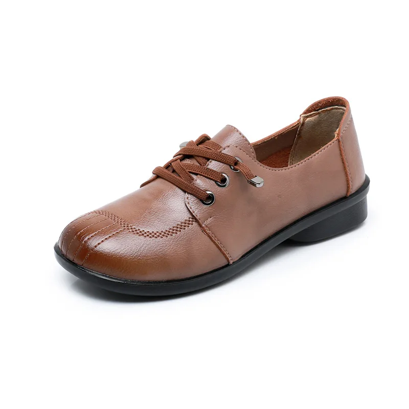 Vintage Women Flats Shoes platform sneakers women  Casual Leather Shoes Moccasins Mom Shoes High Quality Non slip Ladies shoes