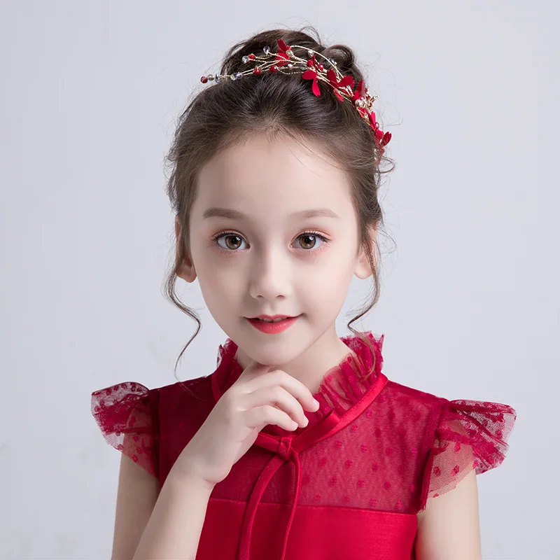 

Princess Kids Hairpins Bridal Headdress Wedding Hair Jewelry Party Hair Accessories Red Barrettes Crystal Hair Clip