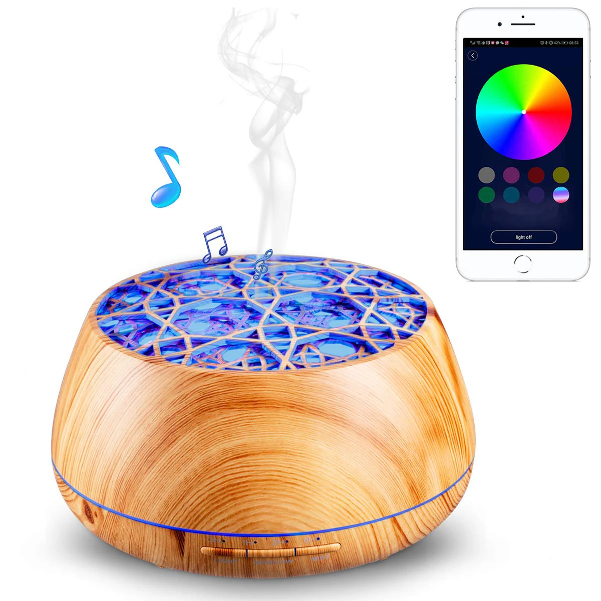 Aroma Air Diffuser Wood Grain Machine 400ml Humidifier Wireless Remote Control Night Light Bluetooth Speaker for Bedroom Home