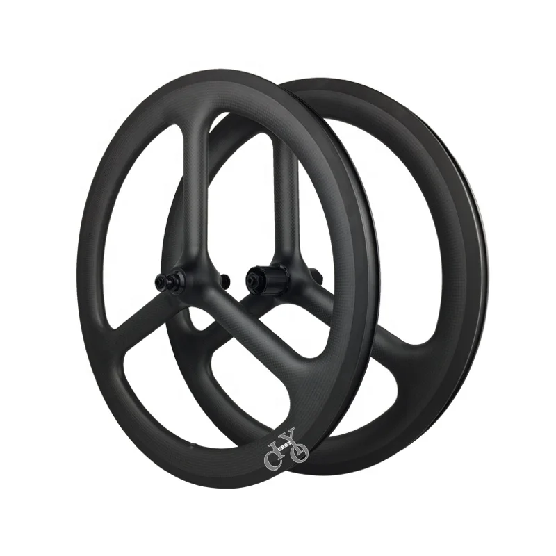 Фото 20-дюймовый карбоновый колесный комплект 406 Tri-Spoke, карбоновый обод шириной 25 мм, дисковые тормоза, клинчерные премиальные портативные складные велосипедные колеса №2