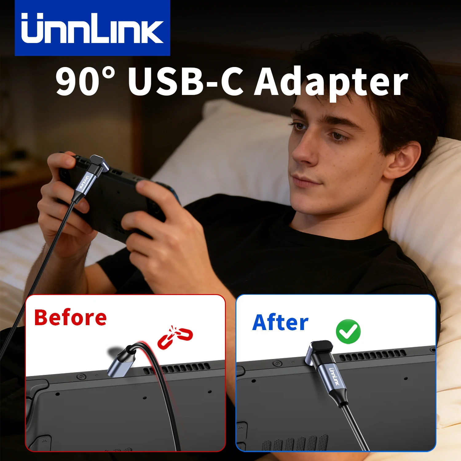 Фото Unnlink 90 °   USB4-адаптер для Steam Deck и Switch, 240 Вт PD, 40 Гбит/с, 8K@60 Гц, угловой удлинитель USB-C, совместимый с Thunderbolt №1