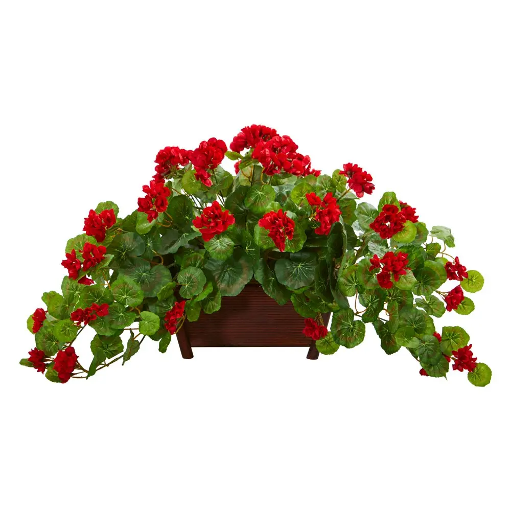 

15" Red Geranium Plastic Artificial Plant in Decorative Planter