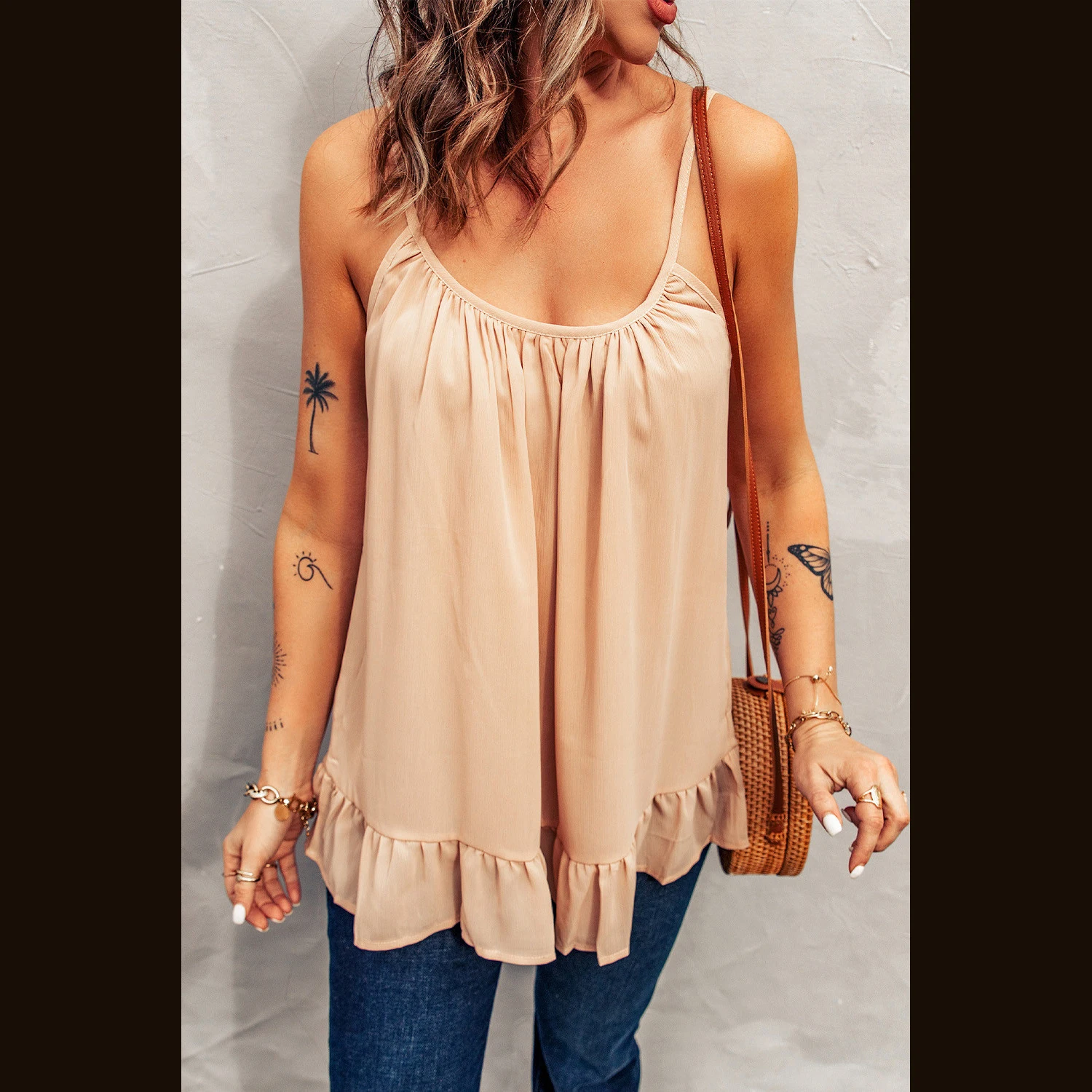 

Zhilans® 2022 Gallus Falbala Design Women T-shirts Summer Fashion Oversized Blouses Female Crop Top Clothes Waistcoat Vest