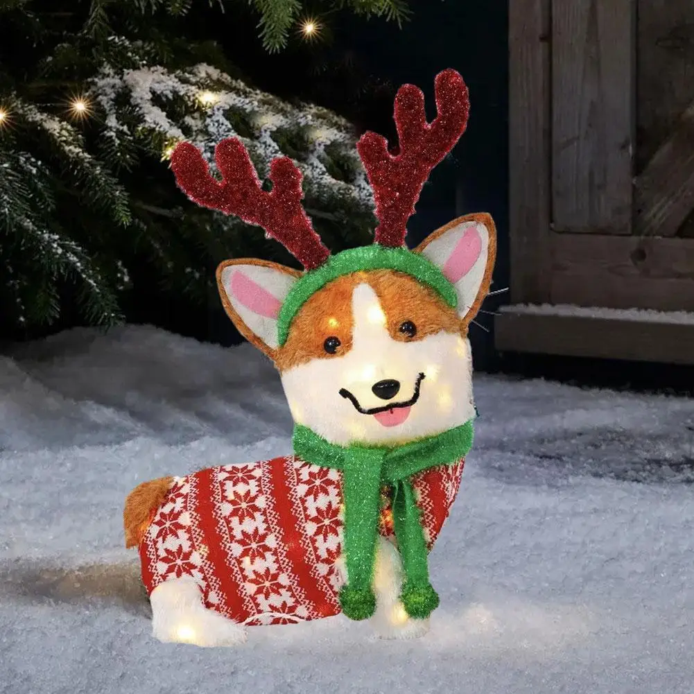 

Праздничный Рождественский светодиодный светильник Corgi 36 см, Рождественское украшение для рогов, уличный садовый декор для оленя, собаки, д...