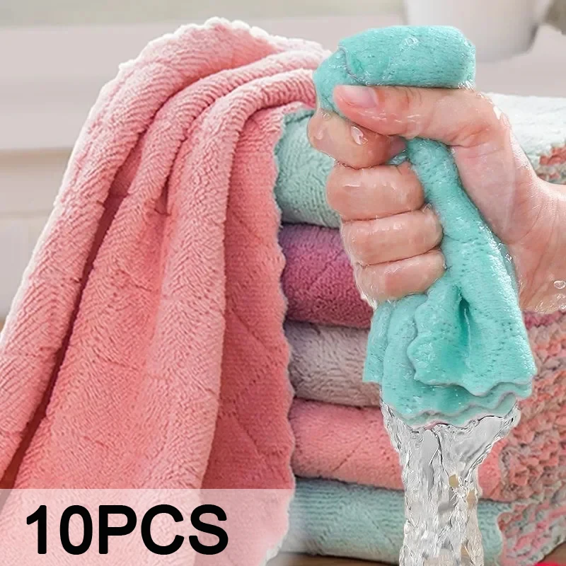 

10/1PCS Microfiber Dishcloth Coral Fleece Rag Absorbent Kitchen Cleaning Cloth Non-Stick Oil Dish Cleaning Towels Household Rags