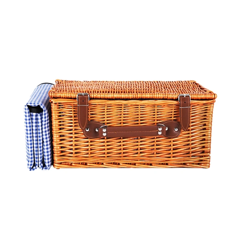 

Portable Rattan Picnic Basket For 4 People Picnic Suitcase Set Storage Wicker Basket Decoration