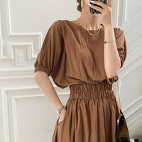 women long dresses spring summer 2022 casual dresses for womens solid o neck office lady pockets female short sleeve loose dress
