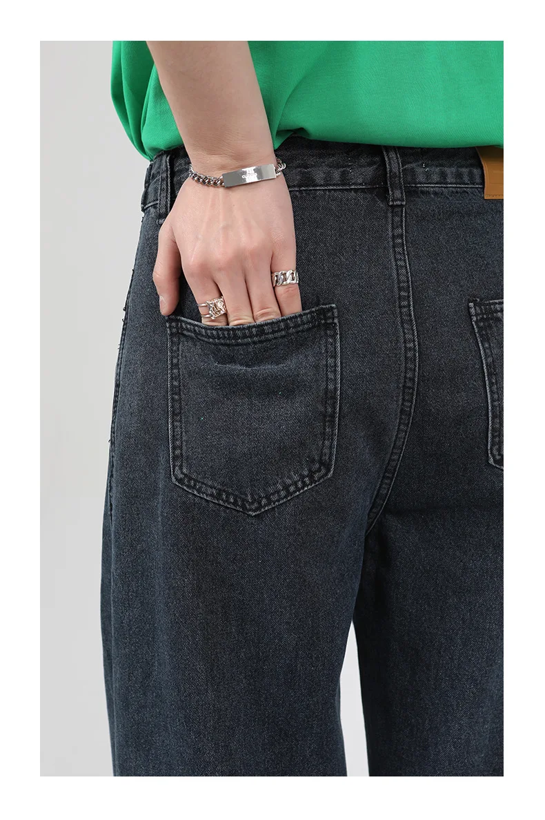 Four Seasons Trousers Korean Version Personality Color Matching Straight Casual Jeans Men's Trend Streetwear Ins Hot Sale JEANS