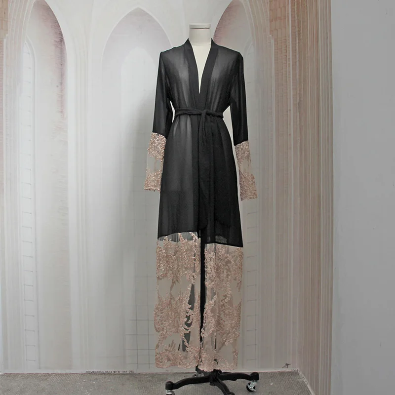 Женское прозрачное длинное платье, элегантное Сетчатое платье с вышивкой в мусульманском стиле, Средний Восток, 2022