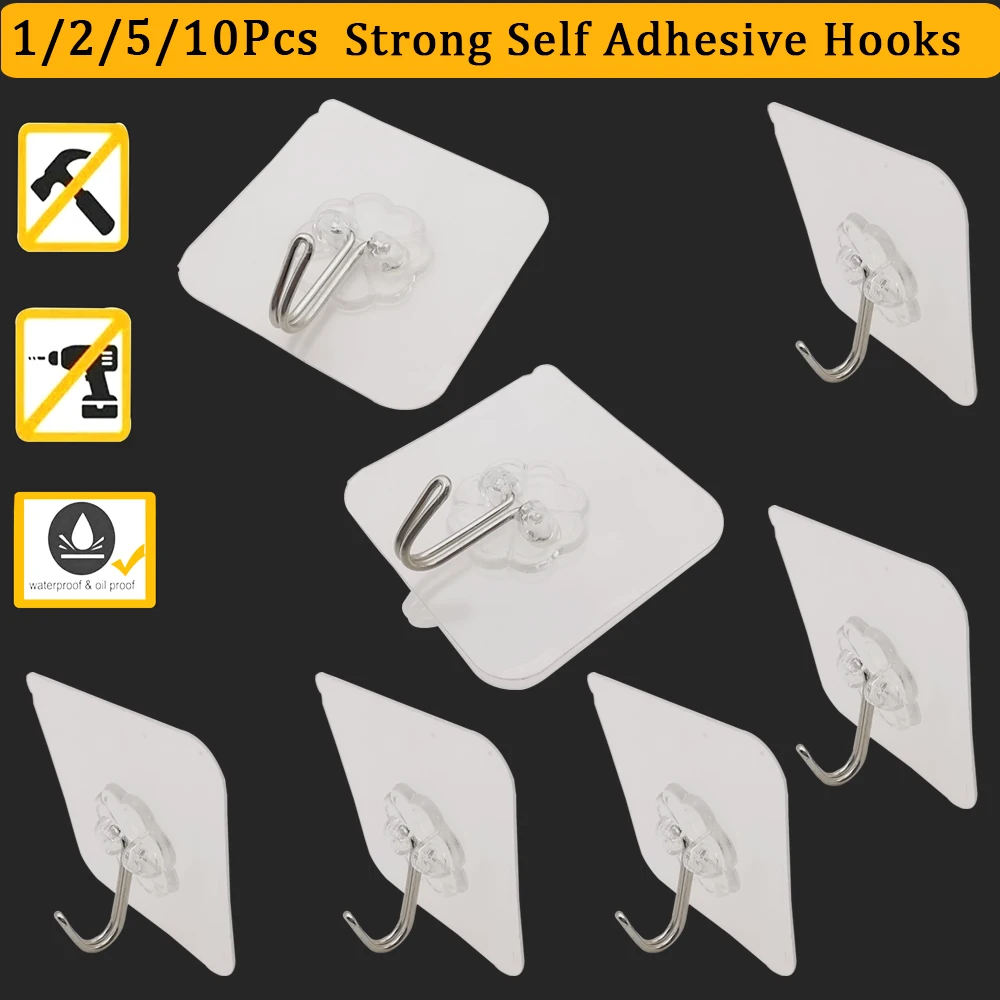 

Transparent Strong Self Adhesive Home Wall Seamless Hook Suction Cup Heavy Load Door Hook Holder Rack For Kitchen Bathroom Offic