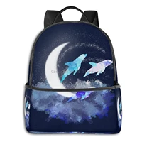 three dolphins in the moonlight backpack for mens womens school travel shoulder backpack