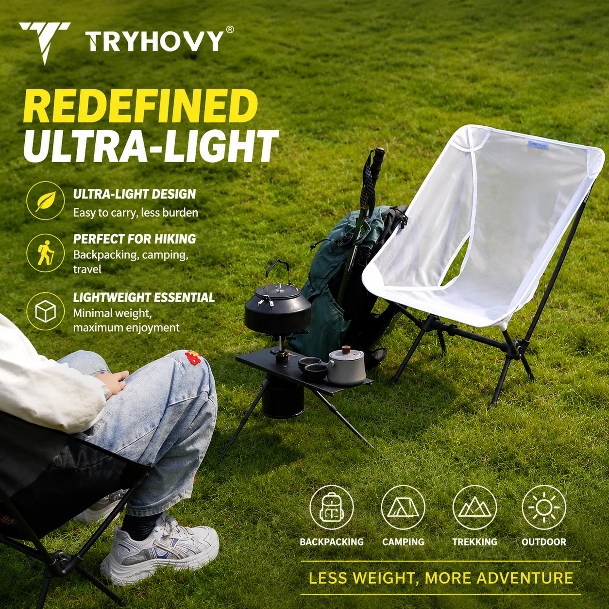 Складное кресло-луна Tryhomy 550 г, ультралегкое, портативное, для кемпинга, походов, путешествий, рыбалки, пляжа, пикника (art.: 3920dc4072cab) - 3920dc4072cab