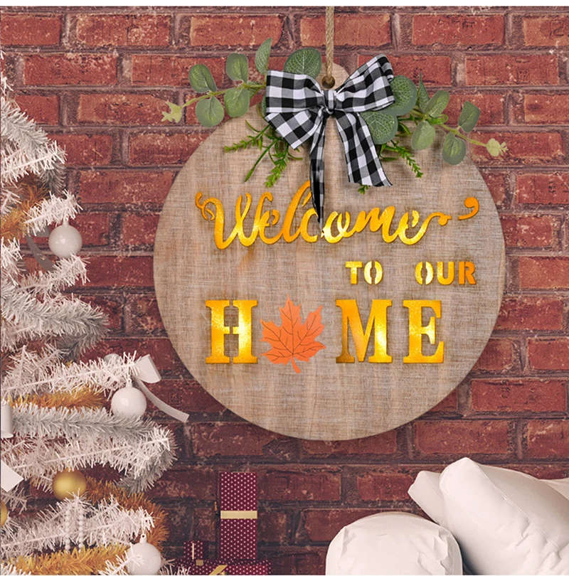 

Creative Christmas Thanksgiving Decorative Door Board DIY Poster Wood Plaque Removable Magnetic Sign For Festive Home Wall Decor