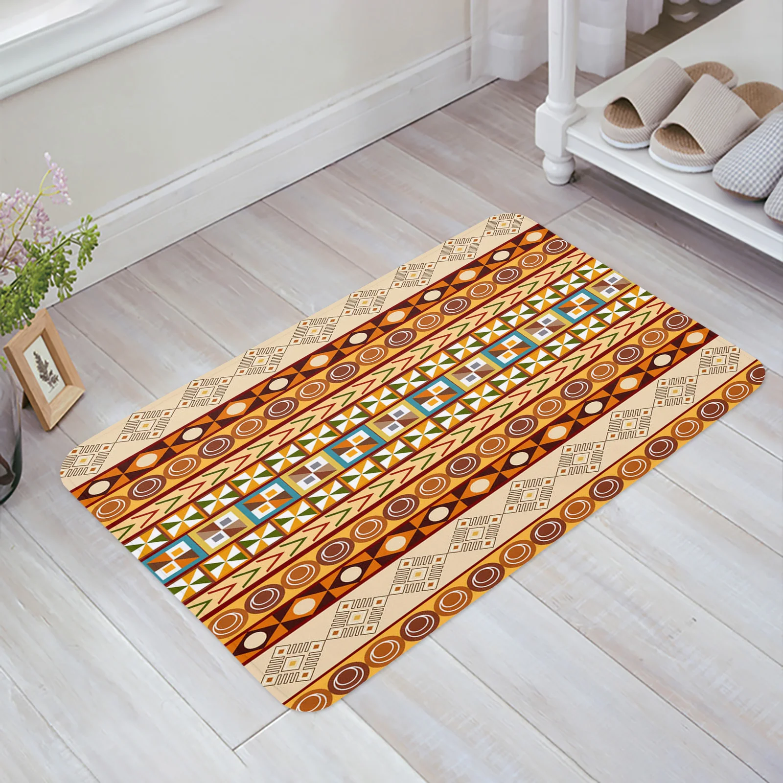 

Коврик для входной двери с геометрическим коричневым рисунком, современный домашний кухонный ковер для спальни, гостиной, декоративный нап...