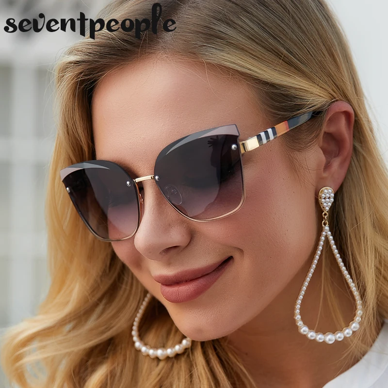 

Женские солнцезащитные очки «кошачий глаз» без оправы 2022 Роскошные брендовые дизайнерские модные солнцезащитные очки «кошачий глаз» Для ж...