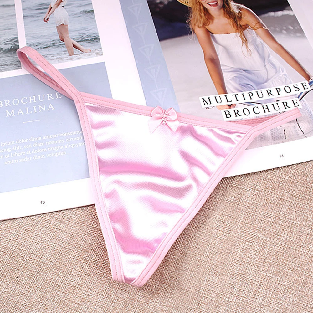 

Fashion Intimates Sexy Girls Large Size Women Bow Lingerie Satin Women Thongs T-Back Panties Briefs