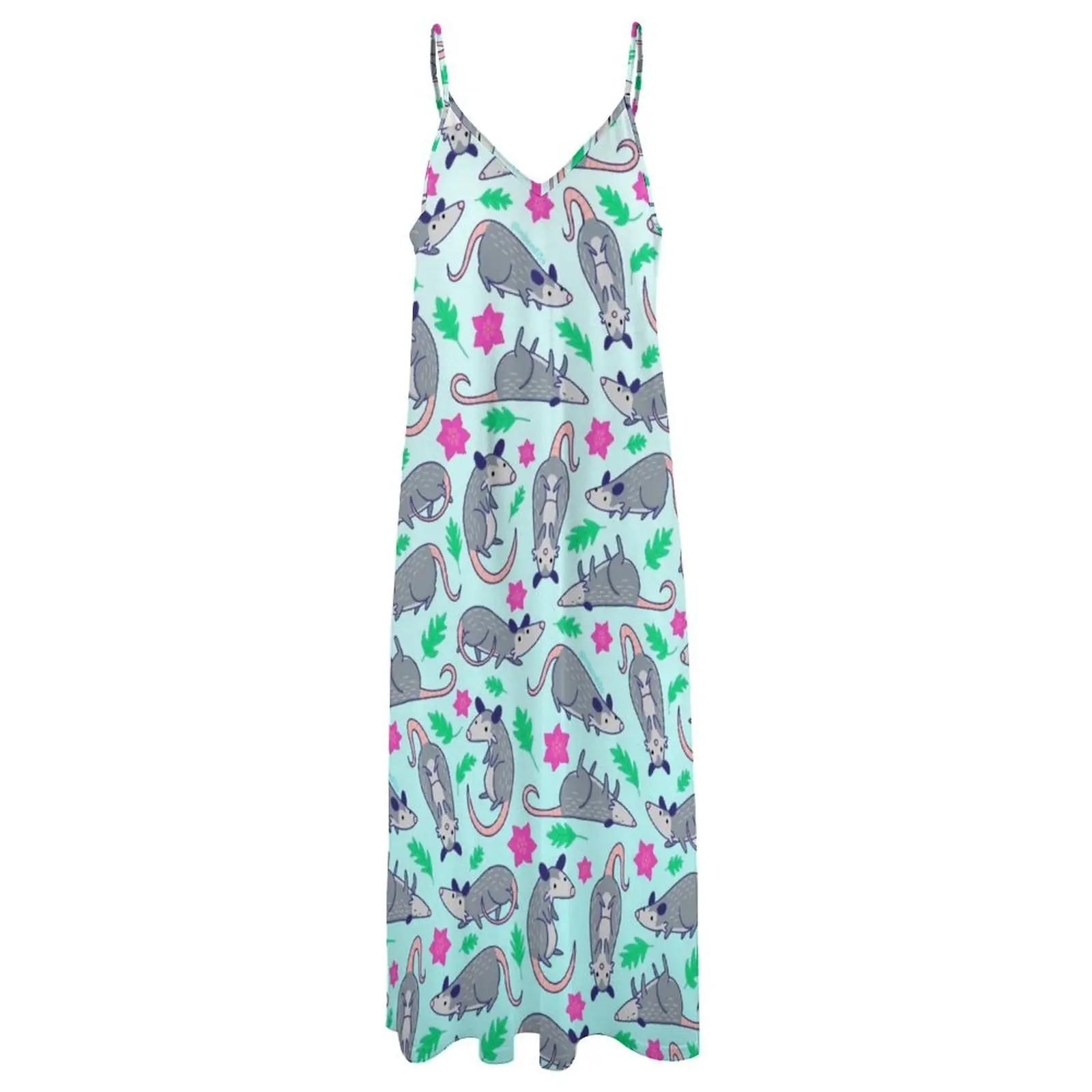 Длинное платье без рукавов с узором опоссума летние платья женское пляжное 2025