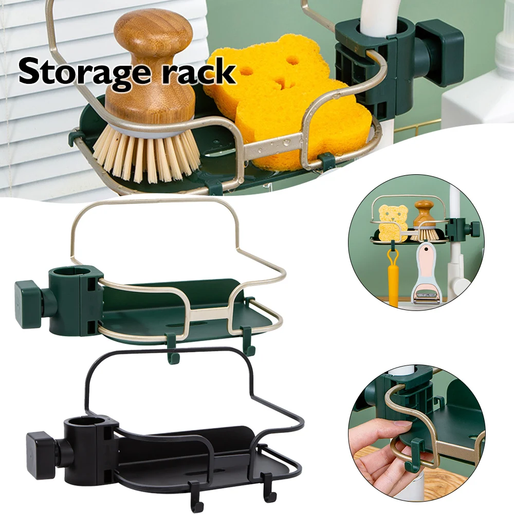 

Floating Sink Sponge Organizer Cleaning Drying Rack Easy Screw Buckle Round Swivel Faucet Mount with Hanger Kitchen Drains Shelf