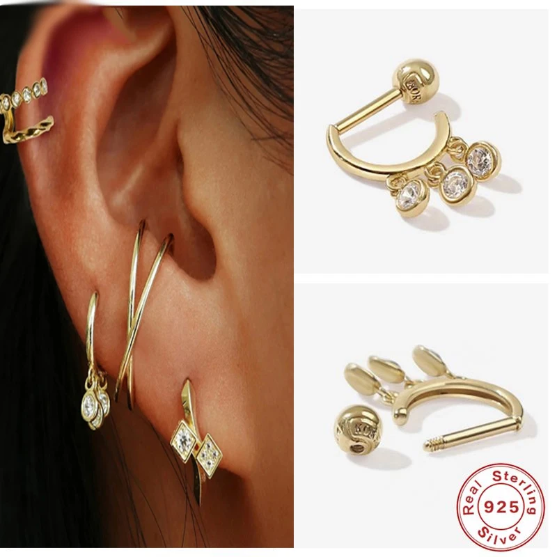 

S925 Silver Exquisite Zircon Bohemian Personality Stud For Women Party Fashion Trend Ins The Same Accessories Earring Gifts Gold
