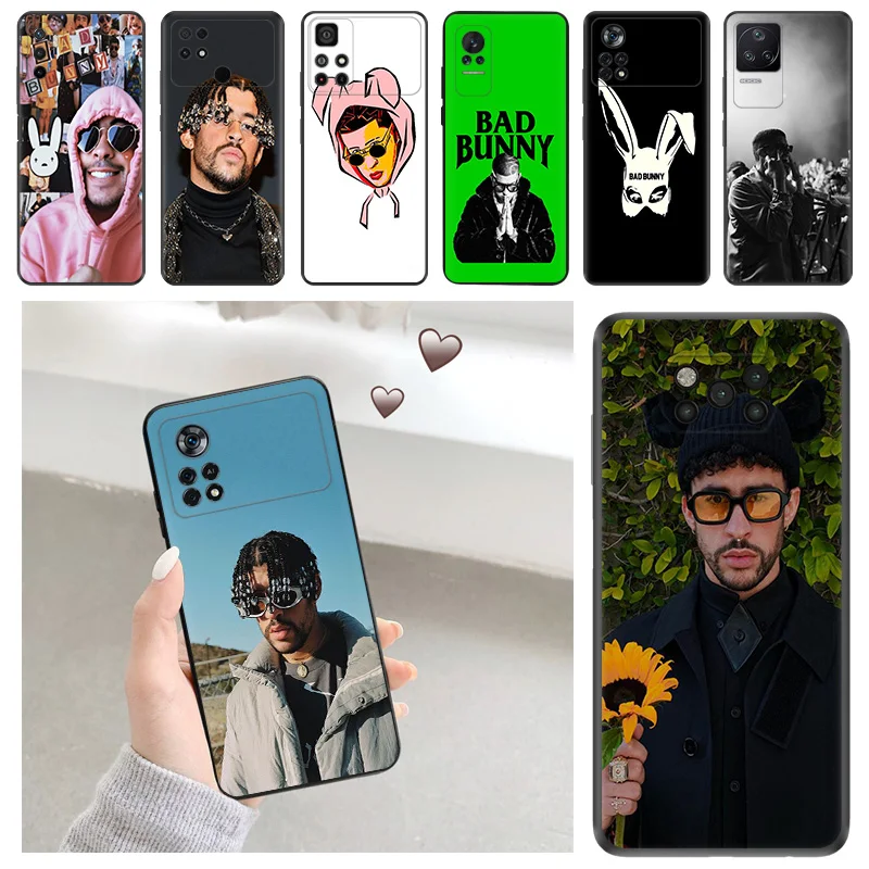 

Soft Phone Cases For Xiaomi Poco C51 X5 Pro F4 X4 GT M5 M4 5G F3 M3 C55 C50 C40 X3 NFC F1 Bad Bunny Singer Black Matte Cover