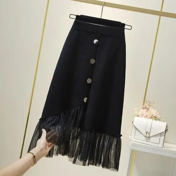 

Office Lady Elegant A-line Skirts New Arrival 2022 Autumn Fashion Korean Style Gauze Ruffles High Waist Women Pleated Skirt M40