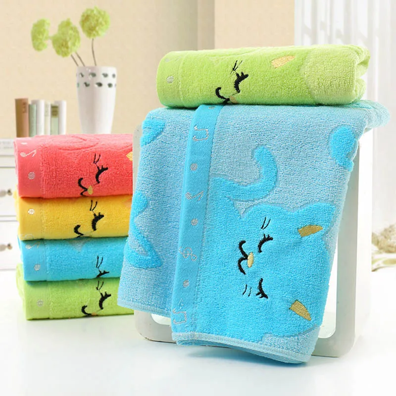 1Pcs 25*50CM Small Wash Towels Exquisite Design Bath Towel Bamboo Fiber Non-twisted Music Cat Pattern Bathroom Accessories 