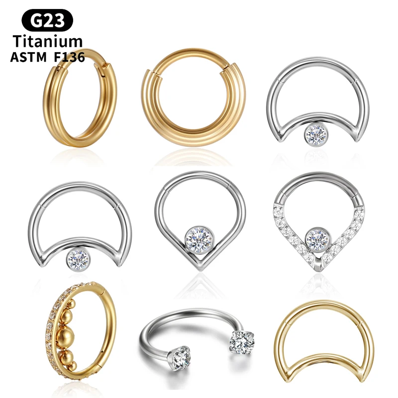 

Diaphragm Cartilage Piercing Crystal Clicker Titanium Tragus Helix Circular Nose Ring Zircon Charming Earrings G23 Body Jewelry