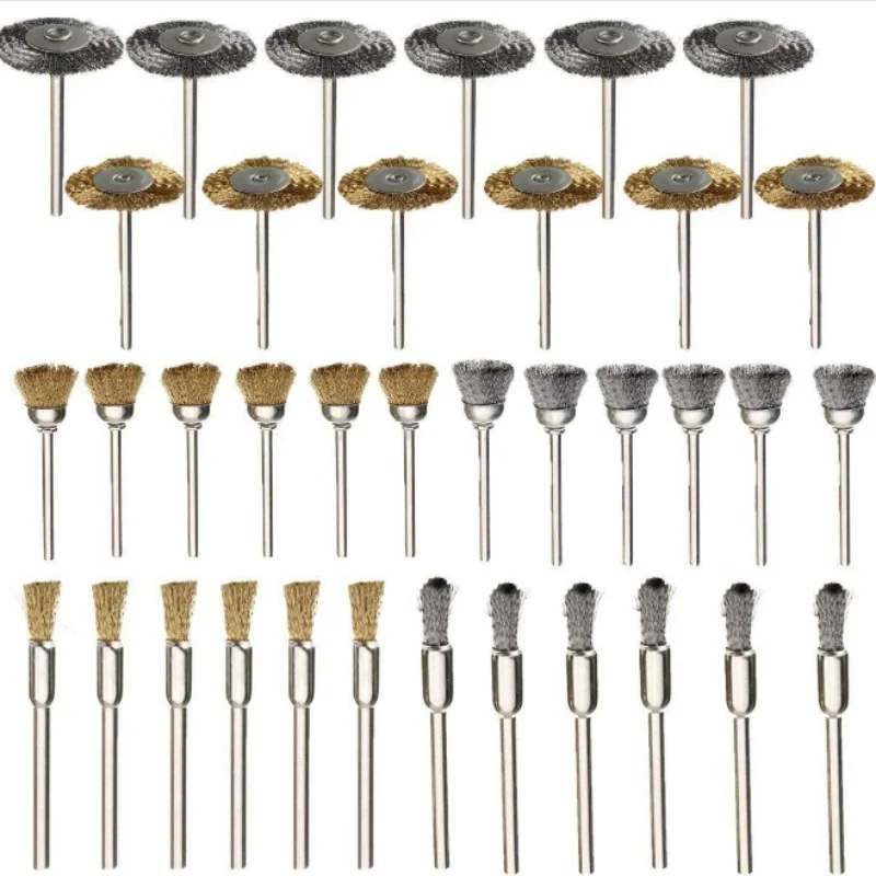 36Pcs Brass Brush Steel Wire Wheels Brushes Drill Rotary Tools Polishing Dremel Rotary Tools Metal Rust Removal Brush Set