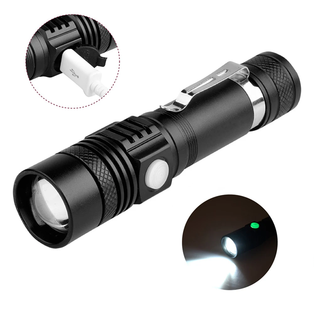 

Portable Rechargeable Zoom LED Flashlight T6 Flash Light Torch Lantern 3 Modes Waterproof Camping Light Mini Led Flashlight