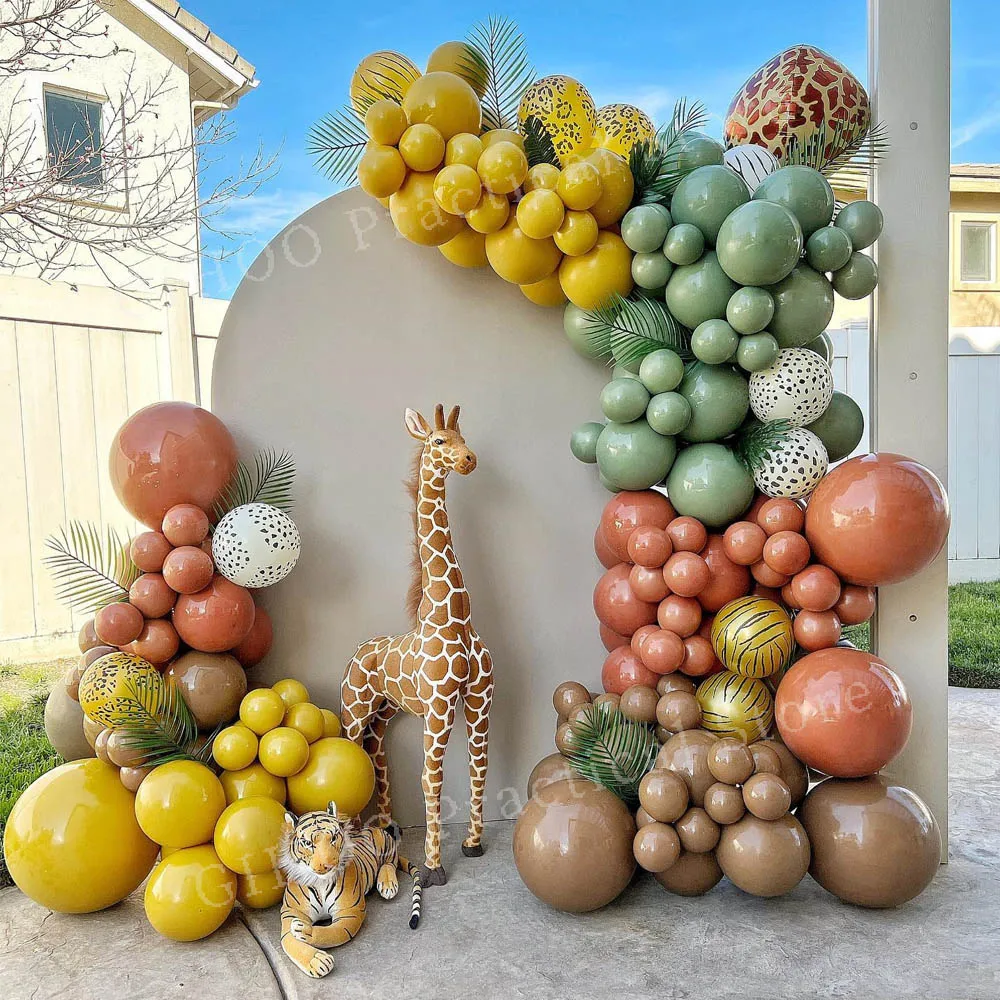 

Jungle Safari Balloon Garland Arch Kit Avocado Green Retro Coffee Latex Balloons Wild Animal Birthday Baby Shower Party Decorati