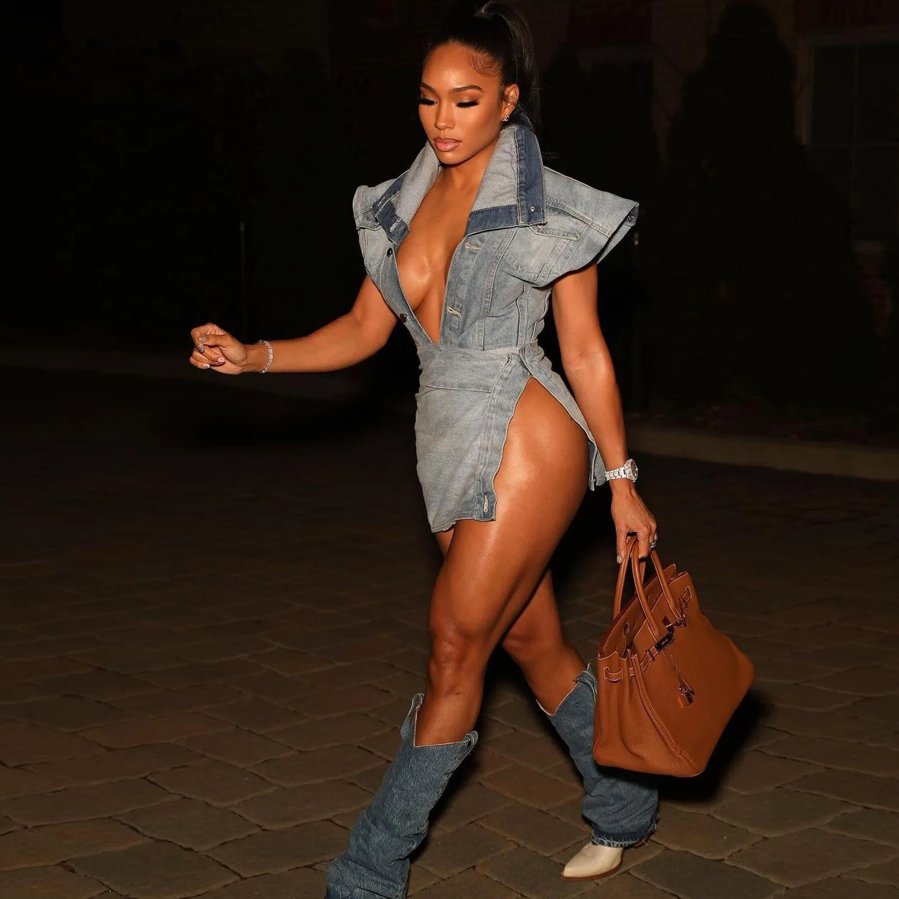 

Summer Sexy Denim Skirts Sets 2 Pieces Club Outfits Women Turn Down Collar Tank Top and High Split Mini Skirts Casual Streetwear