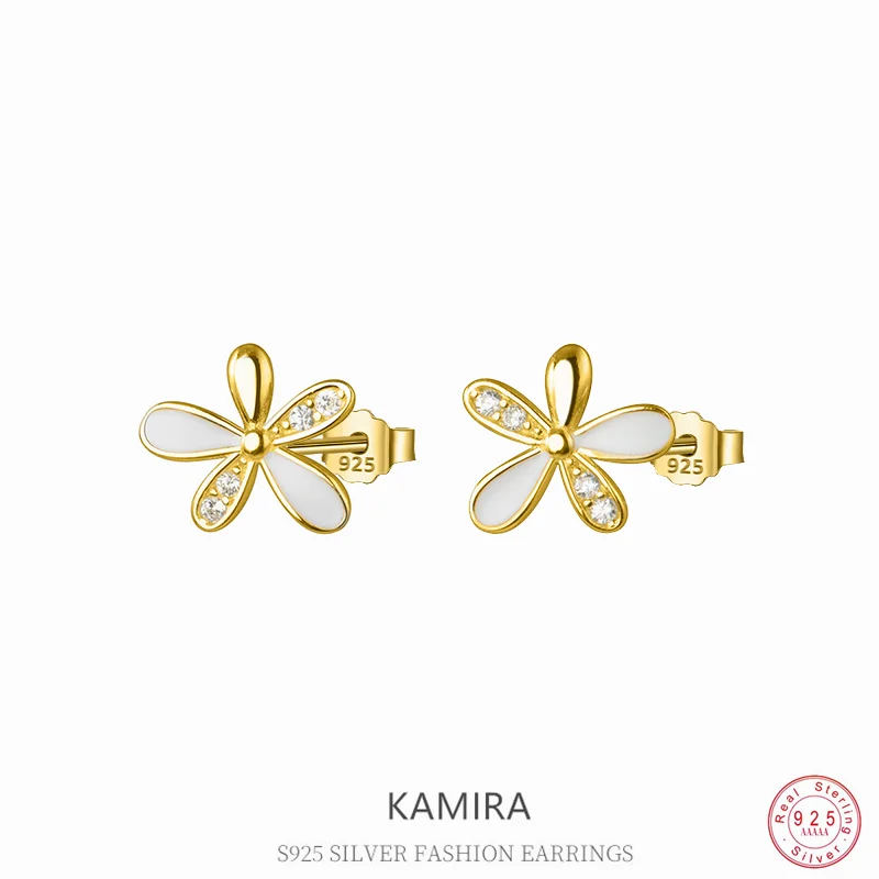 

KAMIRA 925 Sterling Silver Korean Fashion Jewellery for Women Flower Earrings Girls Party Wedding Luxury Elegant Fine Jewellery