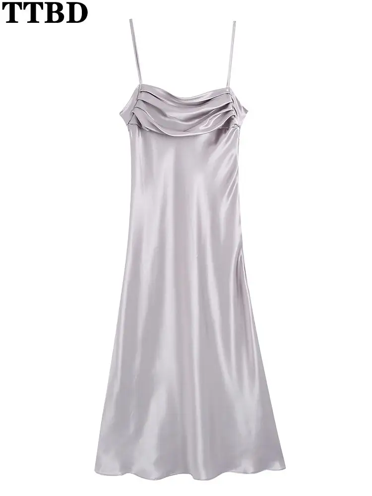 

Women 2021 fashion pleated soft touch midi camisole dress vintage backless thin straps female dresses vestidos mujer kerstmis