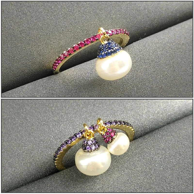 

Amoo Purple Pink Round Ring With Pearl Pendant S925 Sterling Silver Ring Mobius Ring Women's Charm Elegant Bright Dating Jewelry