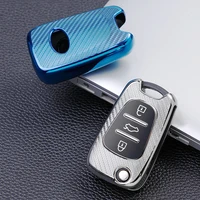 tpu new carbon fiber car key case for kia ceed picanto sportage for hyundai i30 ix35 car key case smart holder cover keychain