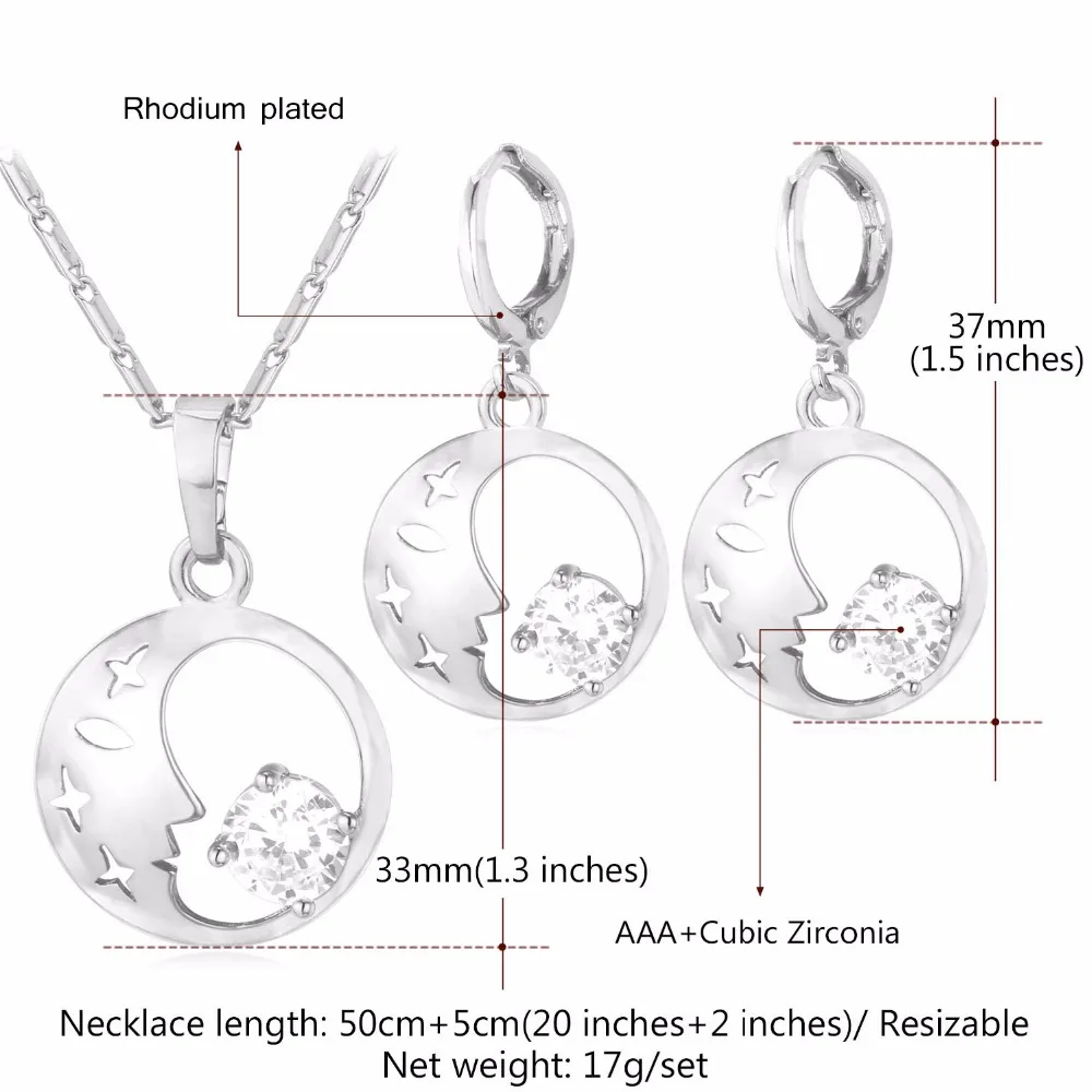 Женский ювелирный комплект из Луны и звезды с фианитом | Украшения аксессуары