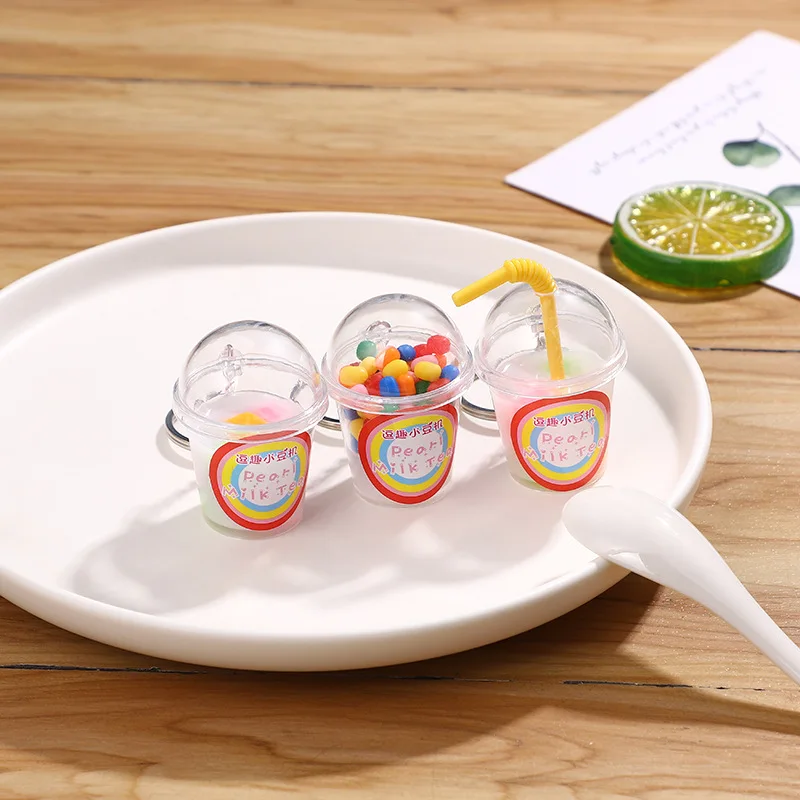 

Creative Korean Version Rainbow Sugar Bean Keychain Small Fresh Shake Cup Food Model Phone Bag Hanger Ornaments Women Gift
